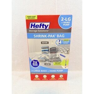 Lot of 2 Hefty Vacuum Seal Shrink Pak, Each Contains 2 Large Bags and Hand Pump